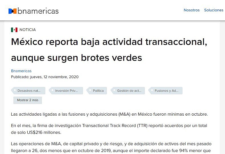 Mxico reporta baja actividad transaccional, aunque surgen brotes verdes